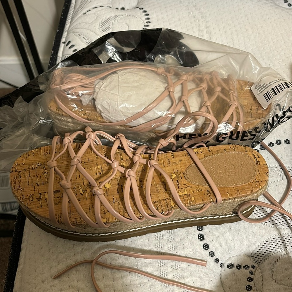 New. Never worn. ASOS DESIGN Wide Fit Wells knotted flatform sandals in beige